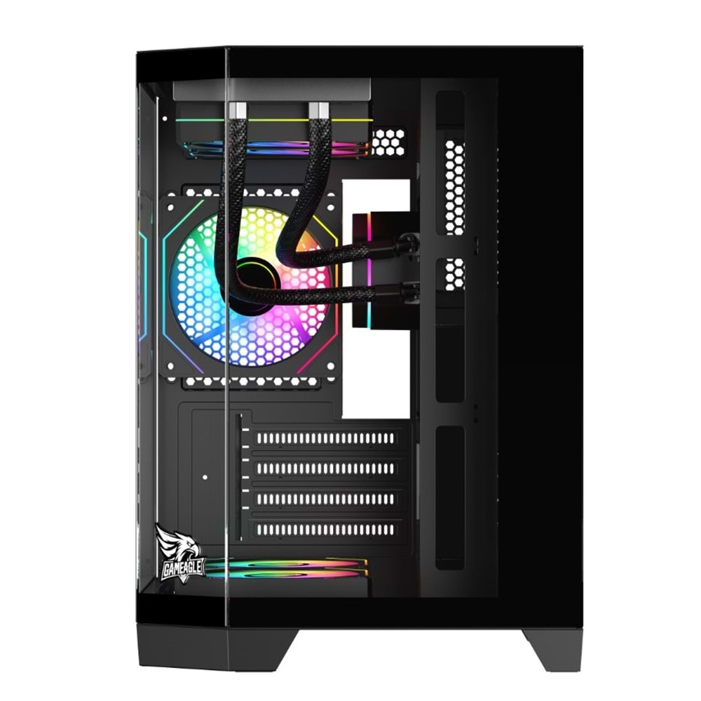 GAMEAGLE EDGE SİYAH COMPACT +80 BRONZE 750W POWER + 240MM SIVI SOĞUTMA + 3 ADET ARGB KUMANDALI AKVARYUM KASA SİYAH