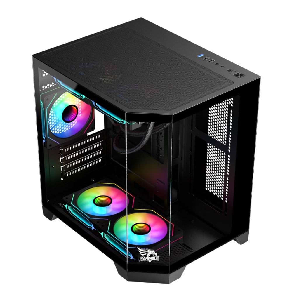 GAMEAGLE EDGE SİYAH COMPACT +80 BRONZE 750W POWER + 240MM SIVI SOĞUTMA + 3 ADET ARGB KUMANDALI AKVARYUM KASA SİYAH