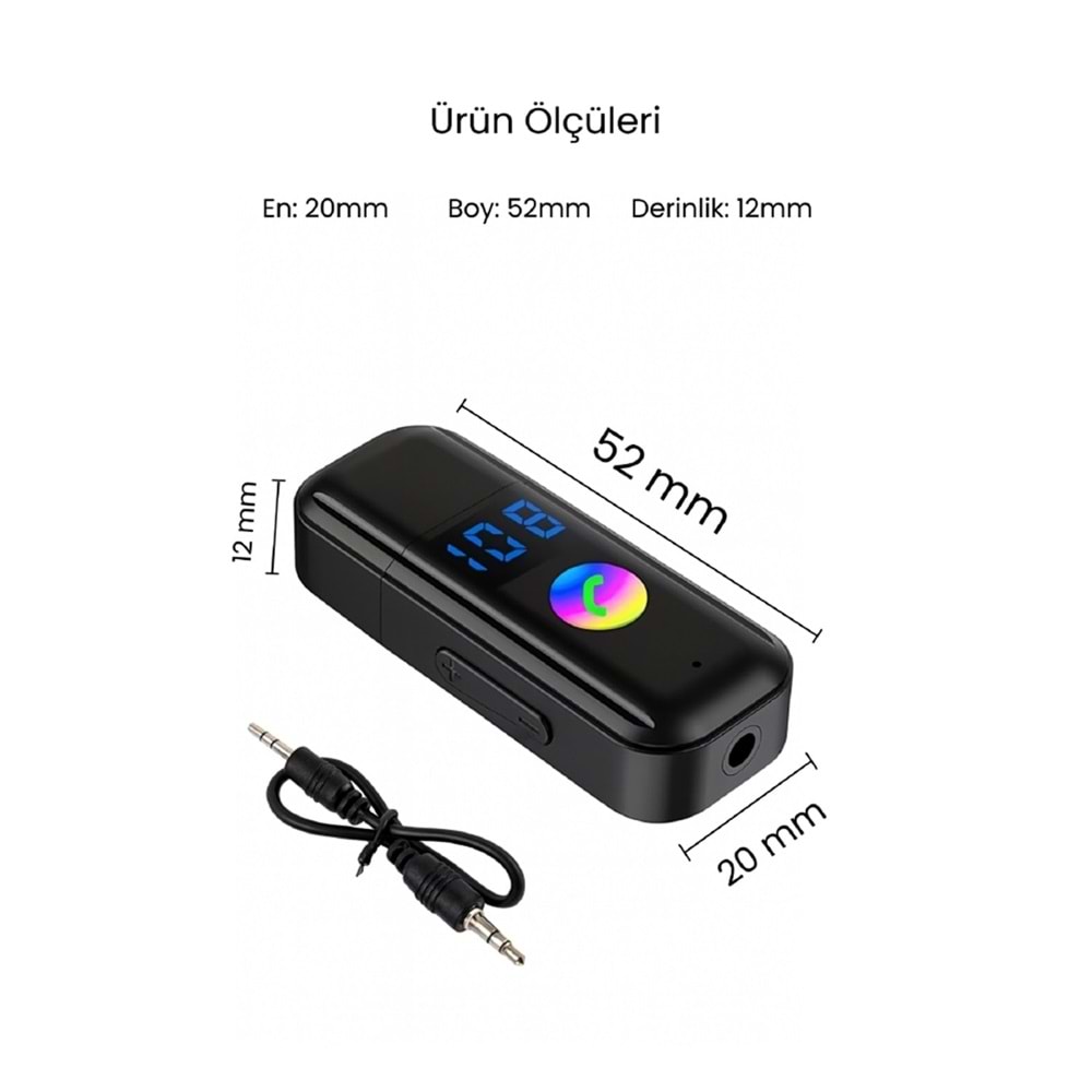 CONCORD BT-16 2IN1 Bluetooth Receiver | USB-Aux Kablo Ses Kontrol Ekran