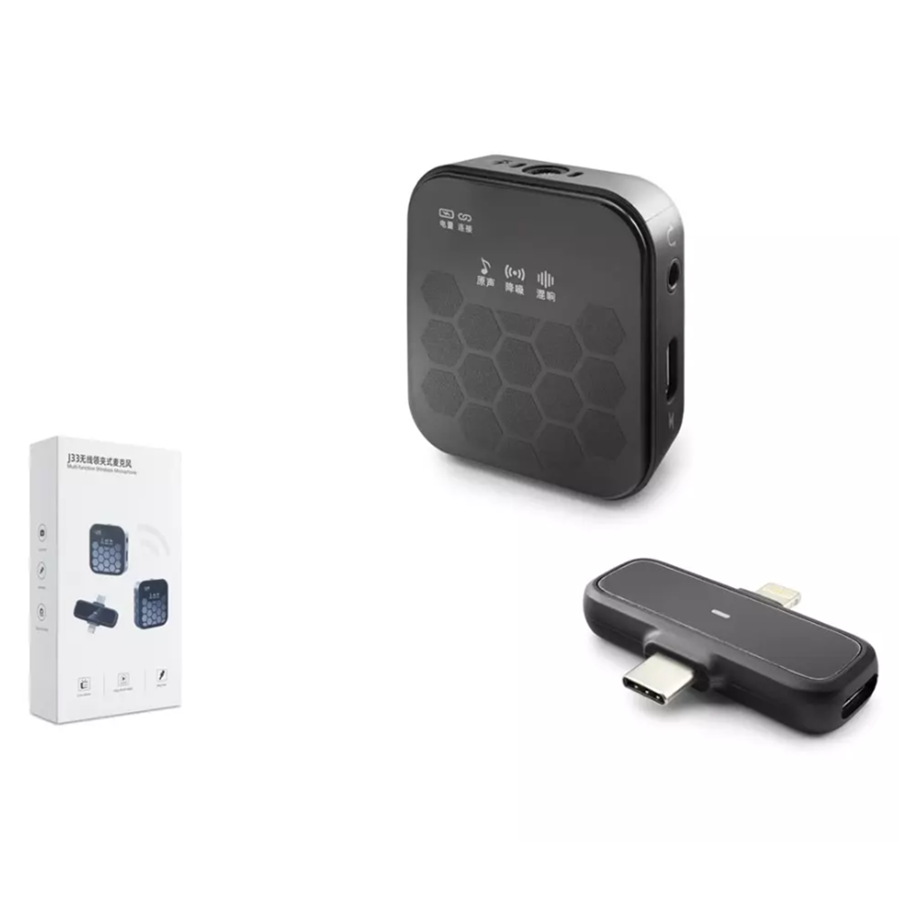 Hadron J33 Kablosuz Mikrofon 2in1 Type-C + Lightning Siyah