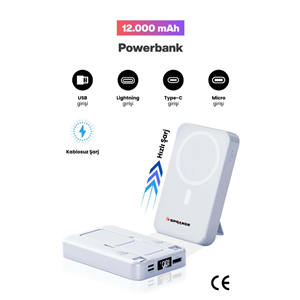 SPRANGE SR-P28M MAGSAFE WİRELESS 12000MAH 15W HIZLI ŞARJ 20W PD GÖSTERGELİ POWERBANK