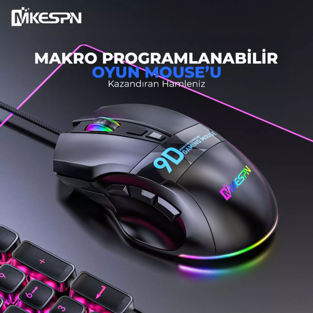 MKESPN X10 Gaming Mouse 12800 DPI 9 Tuş Makro 1000 Hz RGB