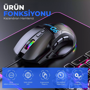 MKESPN X10 Gaming Mouse 12800 DPI 9 Tuş Makro 1000 Hz RGB