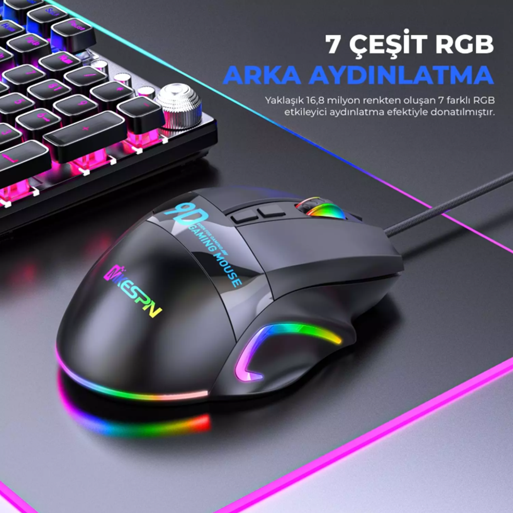MKESPN X10 Gaming Mouse 12800 DPI 9 Tuş Makro 1000 Hz RGB