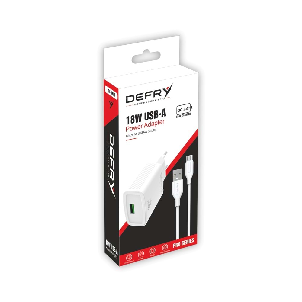 DEFRY DF-18M QUİCK 3.0 HIZLI ŞARJ 18W 3A USB TO MİCRO ŞARJ ALETİ TAKIM