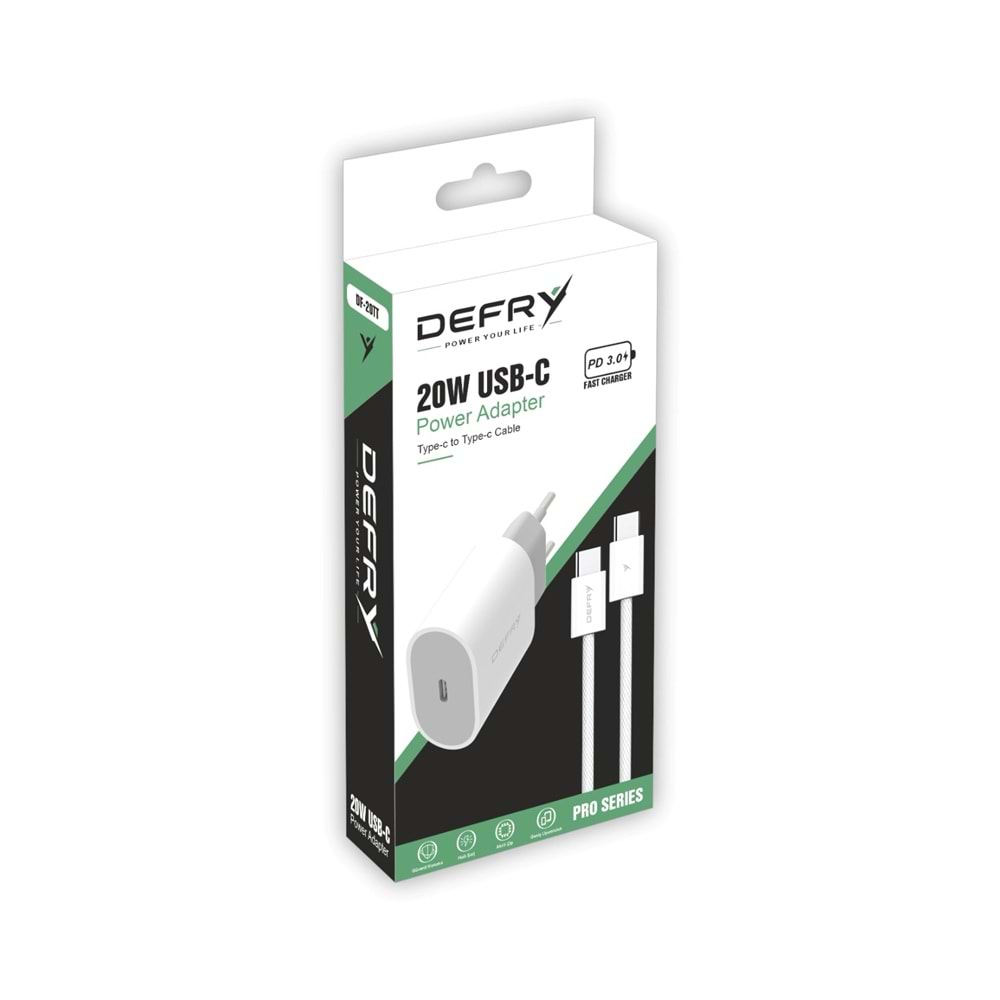DEFRY DF-20TT TYPE-C TO TYPE-C HIZLI ŞARJ 20W PD 3.0 FAST ŞARJ ALETİ TAKIM
