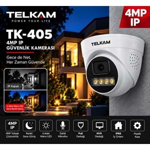 TELKAM TK-405 GECE RENKLİ GÖRÜŞ 4 WARM LED 4MP DOME POE IP SESLİ FULL HD GÜVENLİK KAMERASI