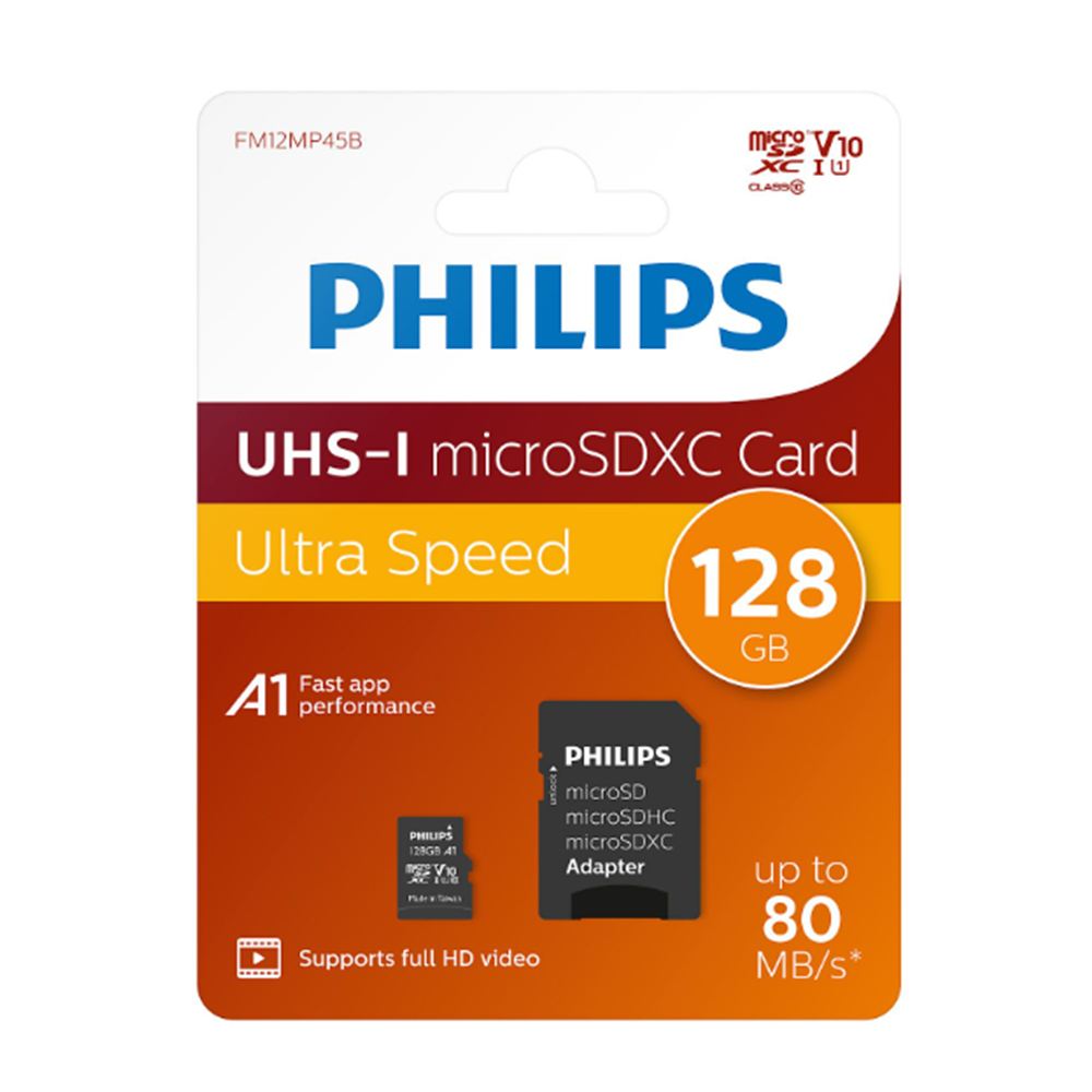PHILIPS FM12MP45B/00 Micro SDXC Kart 128GB Class10 UHS-I U1 Adaptörlü