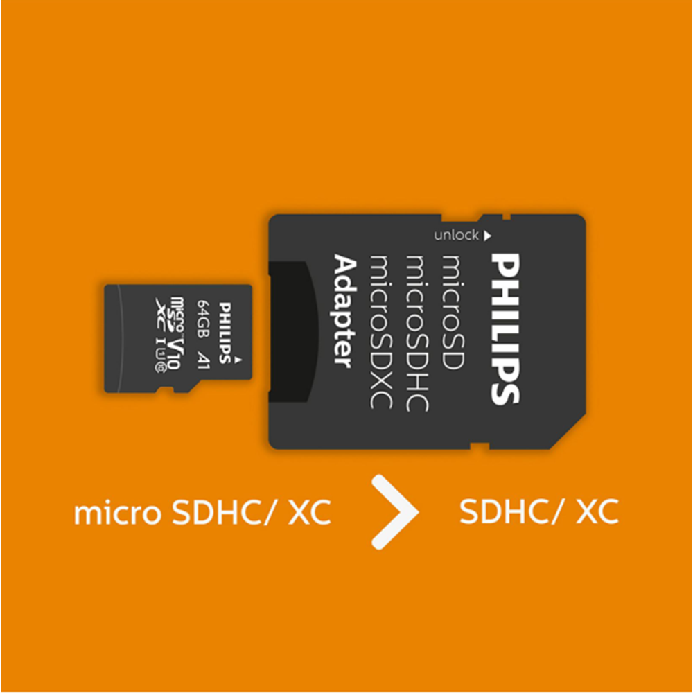 PHILIPS FM12MP45B/00 Micro SDXC Kart 128GB Class10 UHS-I U1 Adaptörlü