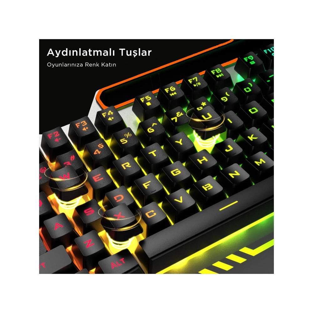 LECOO KB123 USB Kablolu Makro Tuşlu Rainbow Efektli Mekanik Hisli Membran Gaming Türkçe Q Siyah Klavye