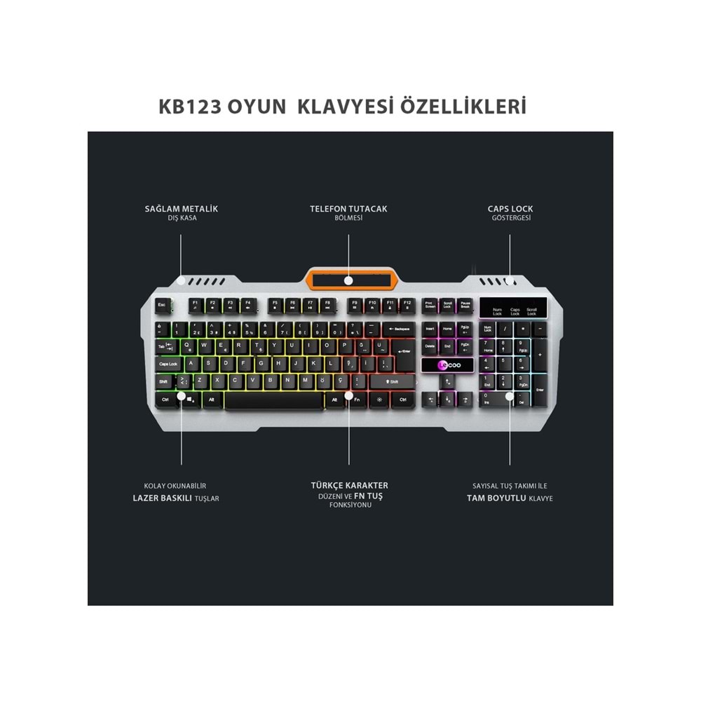 LECOO KB123 USB Kablolu Makro Tuşlu Rainbow Efektli Mekanik Hisli Membran Gaming Türkçe Q Siyah Klavye