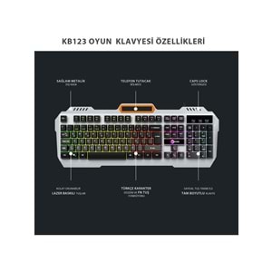 LECOO KB123 USB Kablolu Makro Tuşlu Rainbow Efektli Mekanik Hisli Membran Gaming Türkçe Q Siyah Klavye