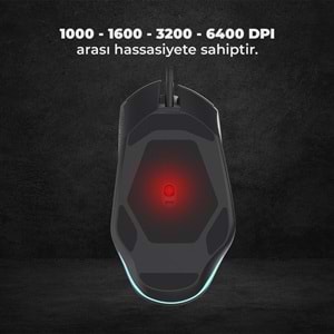LECOO MG1101 Kablolu RGB LED Aydınlatmalı 6400DPI 8 Tuşlu Gaming Optik Mouse Siyah
