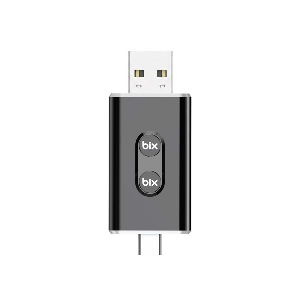 BIX CB02 2.4G/5G WiFi CarPlay Android Auto USB-A USB-C Çift Uçlu Hibrit Adaptör Siyah