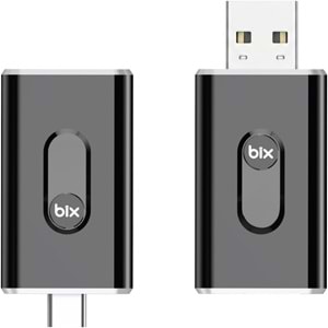 BIX CB02 2.4G/5G WiFi CarPlay Android Auto USB-A USB-C Çift Uçlu Hibrit Adaptör Siyah
