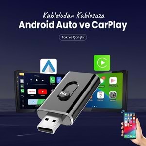 BIX CB02 2.4G/5G WiFi CarPlay Android Auto USB-A USB-C Çift Uçlu Hibrit Adaptör Siyah