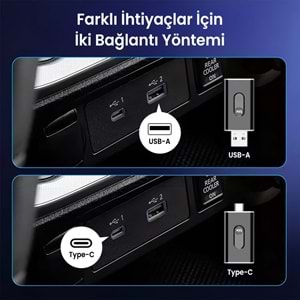 BIX CB02 2.4G/5G WiFi CarPlay Android Auto USB-A USB-C Çift Uçlu Hibrit Adaptör Siyah