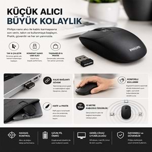 Philips SPK7398B/38 1600 DPI Sessiz Tıklama Siyah Kablosuz Ofis Mouse