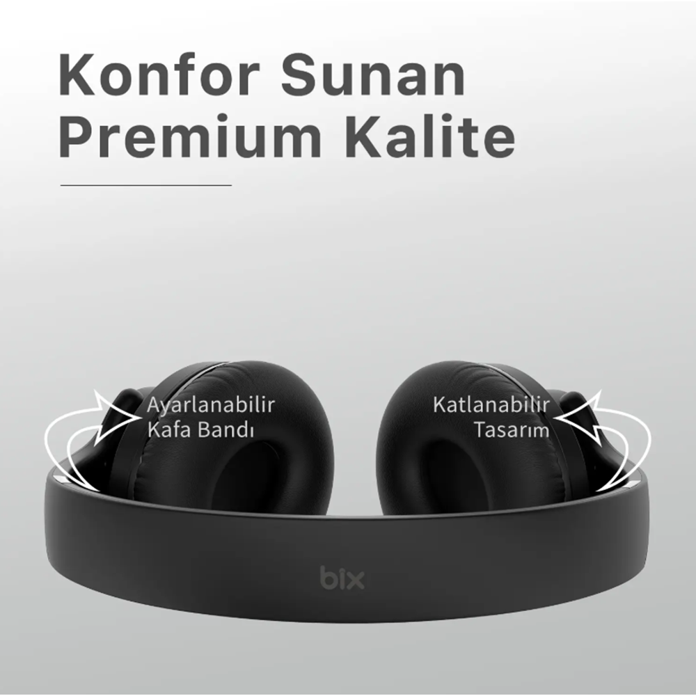 BİX Soundcraft BH3 Katlanabilir Hoparlör Özellikli EQ Mod TF Kart Girişli 40mm Sürücü Kablosuz Bluetooth 5.3 Kulaküstü Kulaklık Buz Grisi