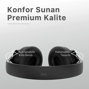 BİX Soundcraft BH3 Katlanabilir Hoparlör Özellikli EQ Mod TF Kart Girişli 40mm Sürücü Kablosuz Bluetooth 5.3 Kulaküstü Kulaklık Buz Grisi