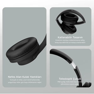 BİX Soundcraft BH3 Katlanabilir Hoparlör Özellikli EQ Mod TF Kart Girişli 40mm Sürücü Kablosuz Bluetooth 5.3 Kulaküstü Kulaklık Buz Grisi