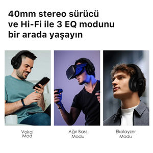 BİX Soundcraft BH3 Katlanabilir Hoparlör Özellikli EQ Mod TF Kart Girişli 40mm Sürücü Kablosuz Bluetooth 5.3 Kulaküstü Kulaklık Buz Grisi