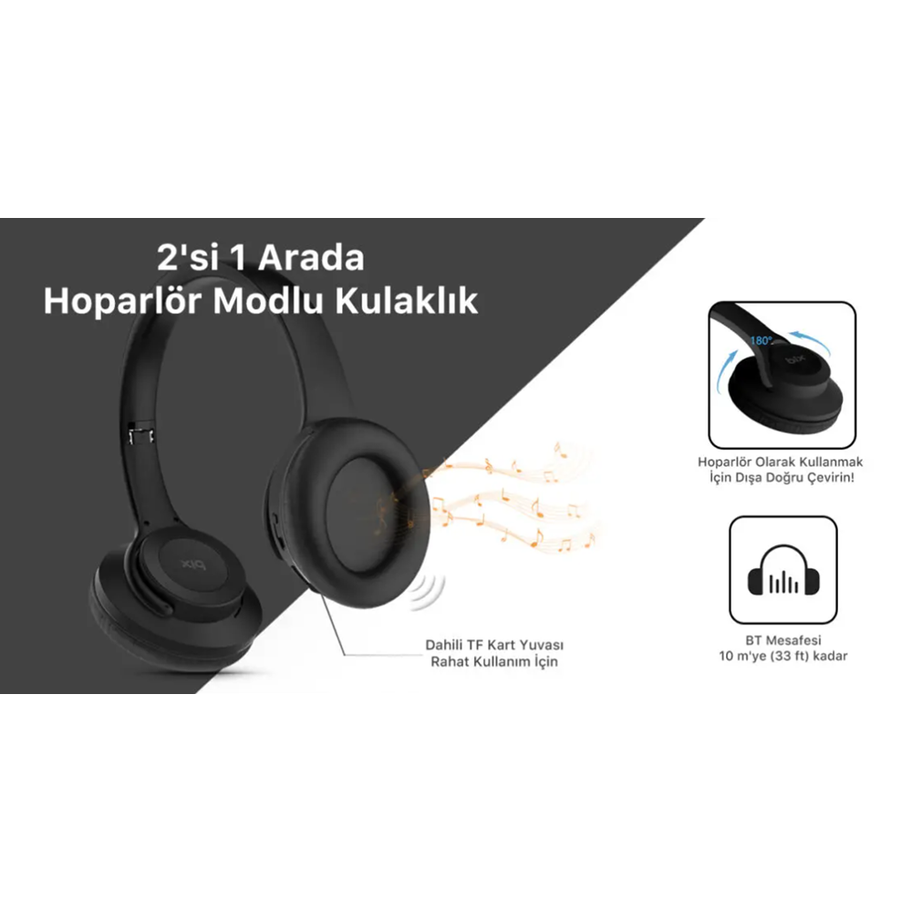 BİX Soundcraft BH3 Katlanabilir Hoparlör Özellikli EQ Mod TF Kart Girişli 40mm Sürücü Kablosuz Bluetooth 5.3 Kulaküstü Kulaklık Buz Grisi
