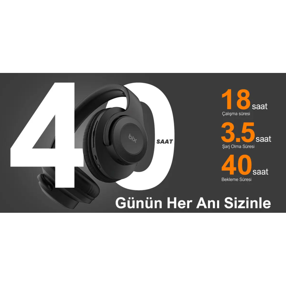 BİX Soundcraft BH3 Katlanabilir Hoparlör Özellikli EQ Mod TF Kart Girişli 40mm Sürücü Kablosuz Bluetooth 5.3 Kulaküstü Kulaklık Buz Grisi