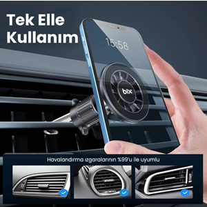 BIX BXCH13 360° Ayarlanabilir Hava Menfezi için Metal Kancalı Manyetik Araç İçi Telefon Tutucu Siyah