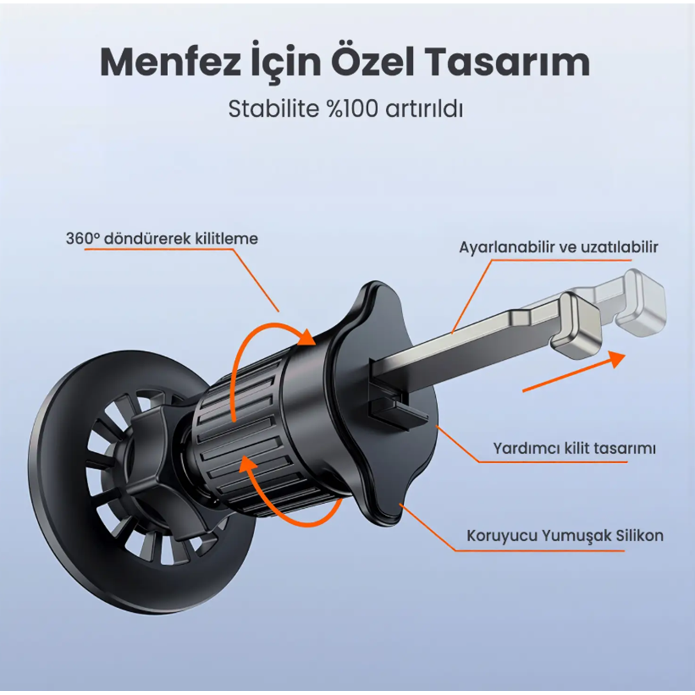 BIX BXCH13 360° Ayarlanabilir Hava Menfezi için Metal Kancalı Manyetik Araç İçi Telefon Tutucu Siyah