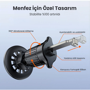 BIX BXCH13 360° Ayarlanabilir Hava Menfezi için Metal Kancalı Manyetik Araç İçi Telefon Tutucu Siyah