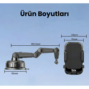 BIX BXCH15 Çok Fonksiyonlu Araç içi Vantuzlu Telefon Tutucu Siyah