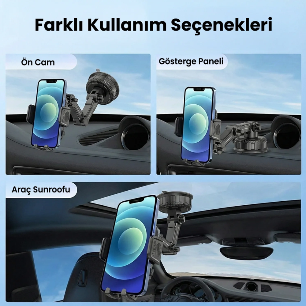 BIX BXCH15 Çok Fonksiyonlu Araç içi Vantuzlu Telefon Tutucu Siyah