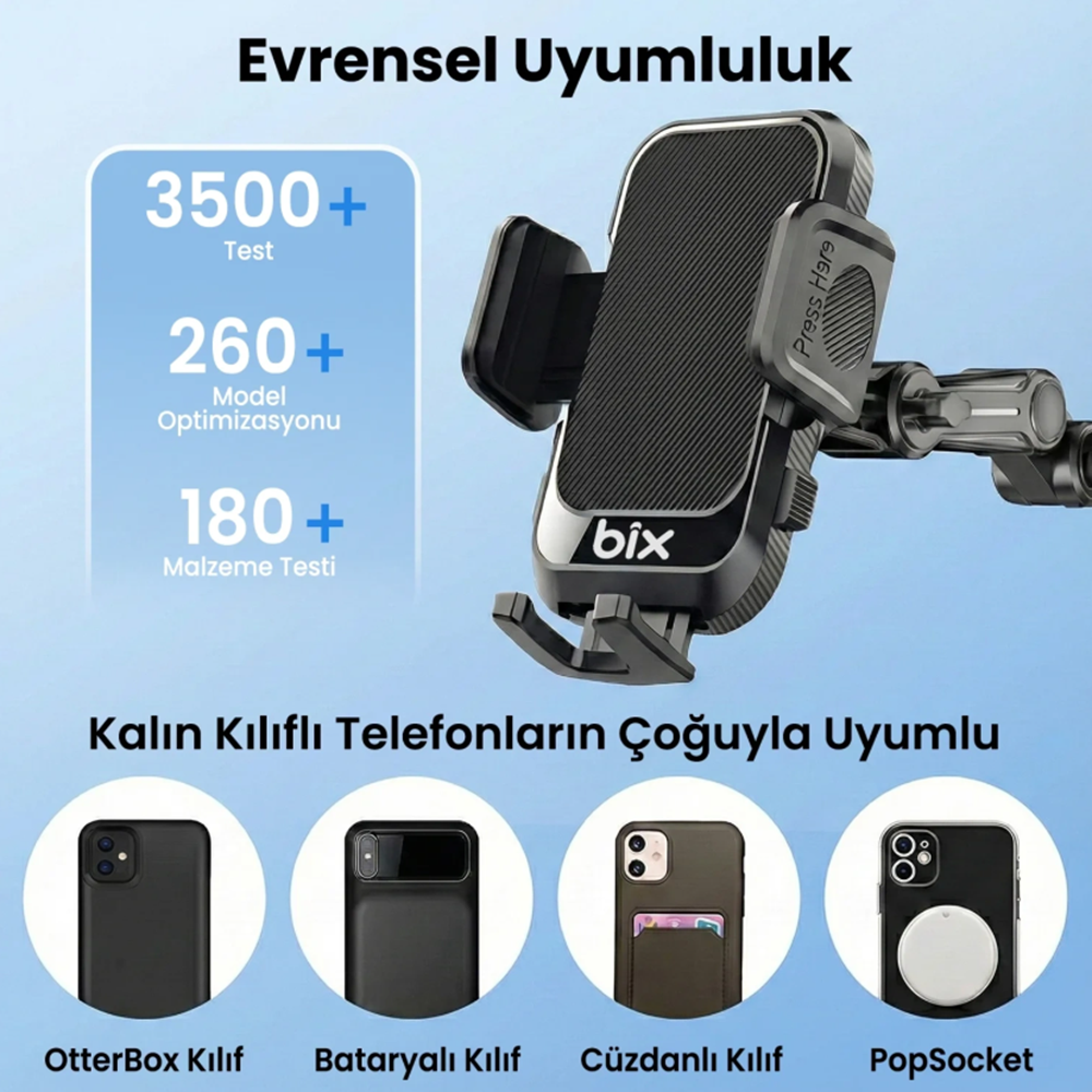BIX BXCH15 Çok Fonksiyonlu Araç içi Vantuzlu Telefon Tutucu Siyah
