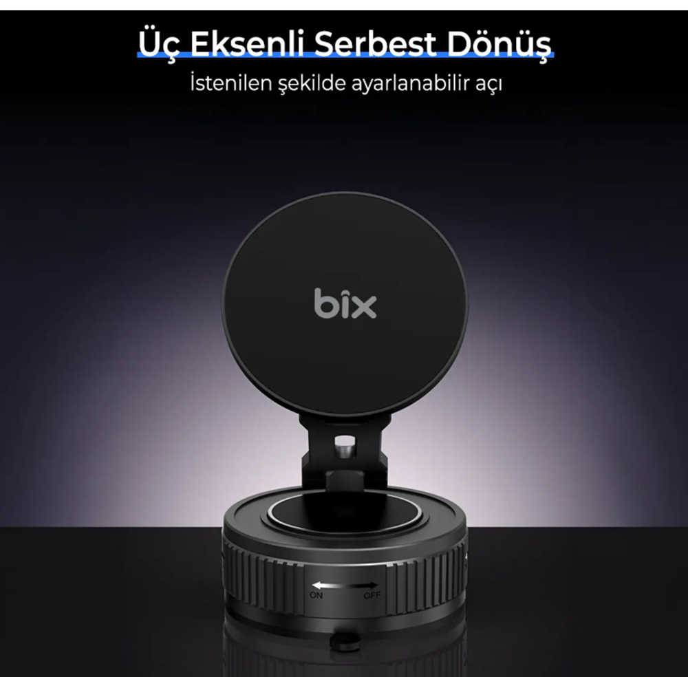 BIX BXCH11 360° Derece Dönebilen Vakumlu Manyetik Mıknatıslı Araç içi Telefon Tutucu - Siyah