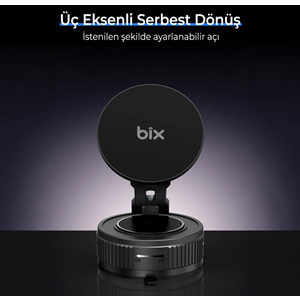 BIX BXCH11 360° Derece Dönebilen Vakumlu Manyetik Mıknatıslı Araç içi Telefon Tutucu - Siyah