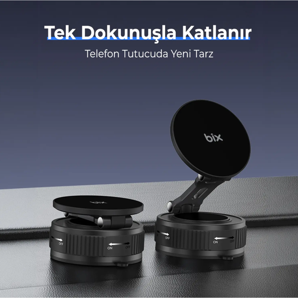 BIX BXCH11 360° Derece Dönebilen Vakumlu Manyetik Mıknatıslı Araç içi Telefon Tutucu - Siyah