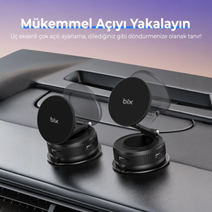 BIX BXCH11 360° Derece Dönebilen Vakumlu Manyetik Mıknatıslı Araç içi Telefon Tutucu - Siyah