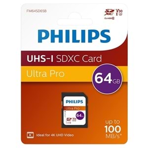 Philips FM64SD65B SDXC UHS-I U3 V30 A1 64GB Class10 Ultra Pro SD Hafıza Kart