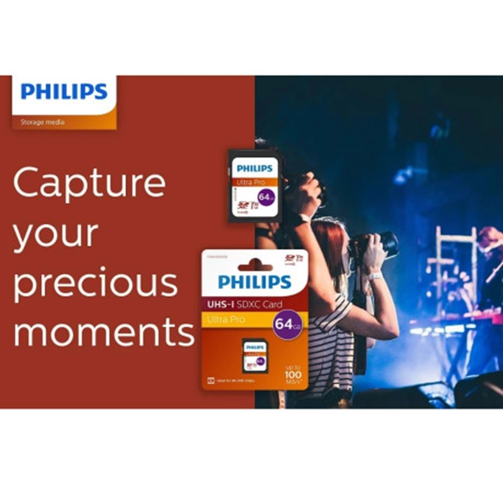 Philips FM64SD65B SDXC UHS-I U3 V30 A1 64GB Class10 Ultra Pro SD Hafıza Kart