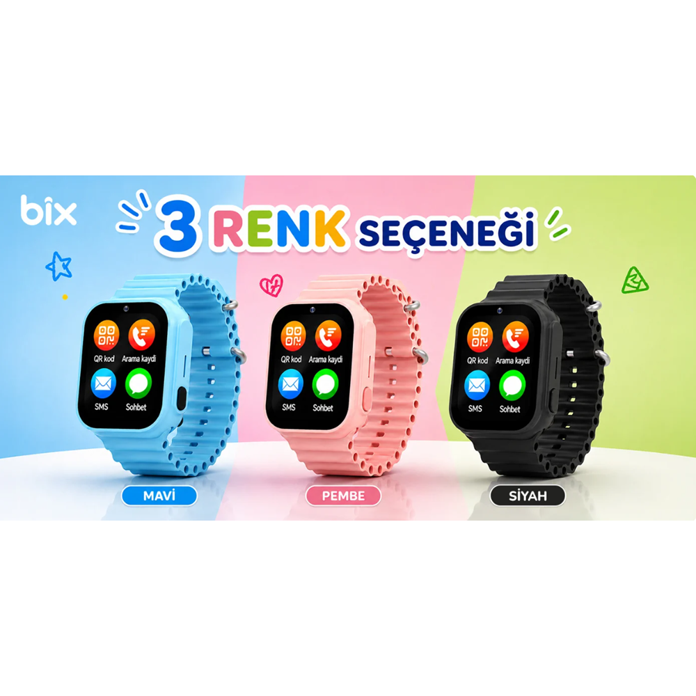 Bix Kids KW01 Sim Kartlı GPS Takipli SOS Kameralı ve Görüntülü Konuşmalı 4G Çocuk Akıllı Saati