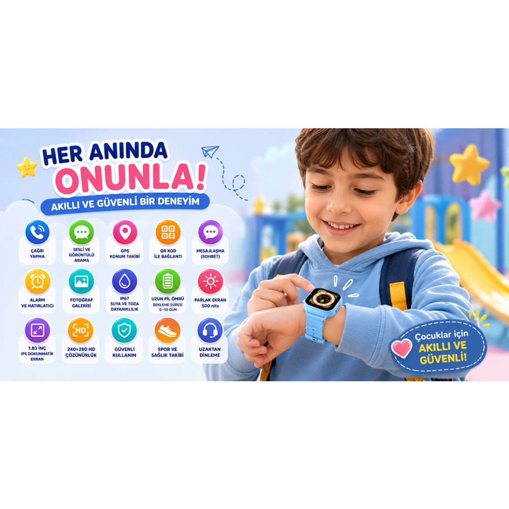 Bix Kids KW01 Sim Kartlı GPS Takipli SOS Kameralı ve Görüntülü Konuşmalı 4G Çocuk Akıllı Saati