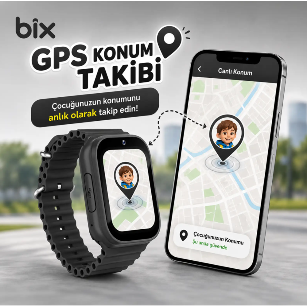 Bix Kids KW01 Sim Kartlı GPS Takipli SOS Kameralı ve Görüntülü Konuşmalı 4G Çocuk Akıllı Saati