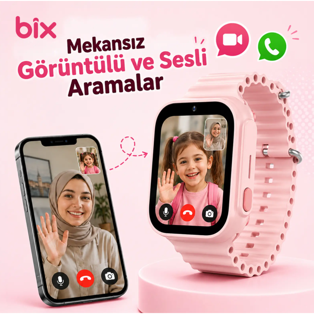 Bix Kids KW01 Sim Kartlı GPS Takipli SOS Kameralı ve Görüntülü Konuşmalı 4G Çocuk Akıllı Saati