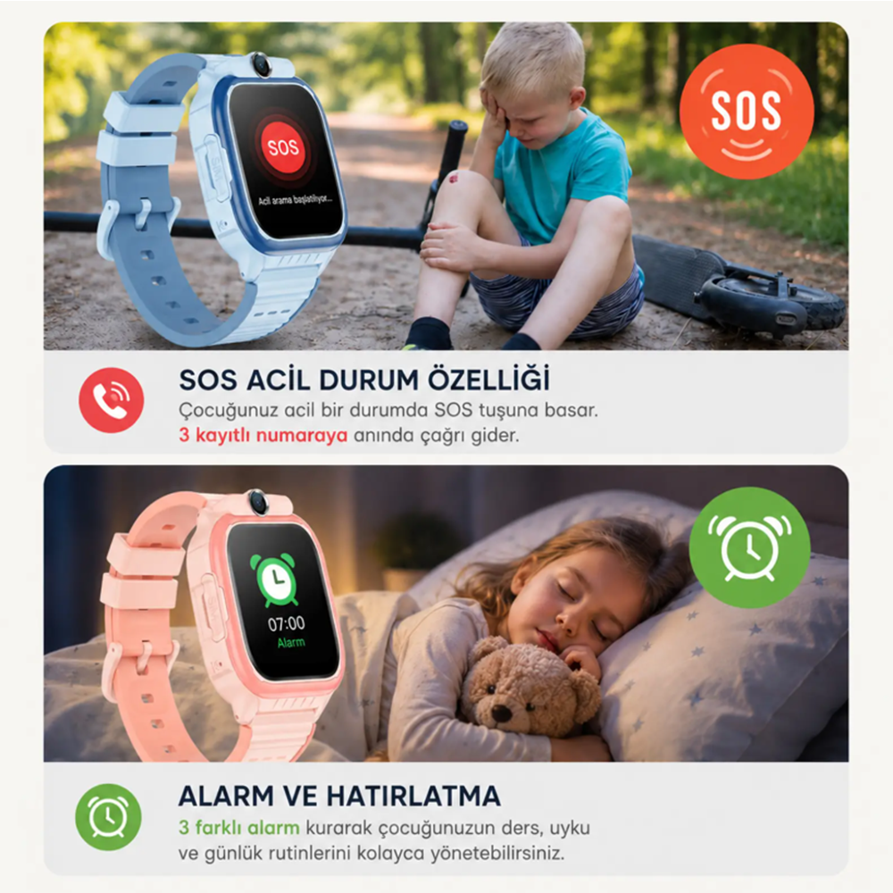 Bix Kids KW02 Sim Kartlı GPS Rota Takipli SOS Kameralı ve Görüntülü Konuşmalı 4G Çocuk Akıllı Saati