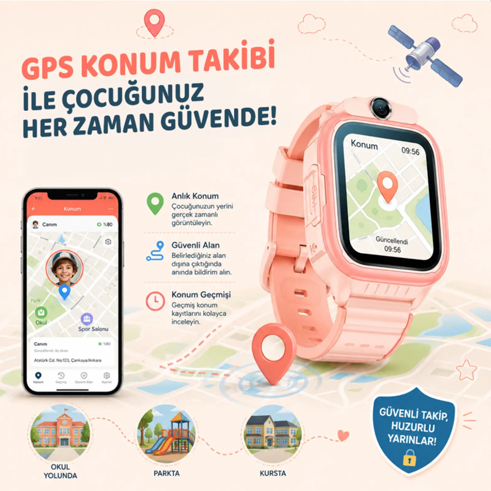 Bix Kids KW02 Sim Kartlı GPS Rota Takipli SOS Kameralı ve Görüntülü Konuşmalı 4G Çocuk Akıllı Saati
