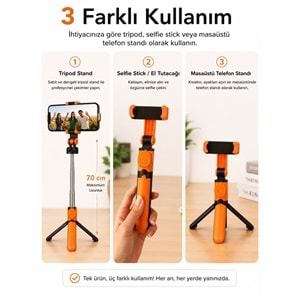 TELSAN XT-09 Bluetooth Kumandalı Selfie Çubuğu ve Tripod