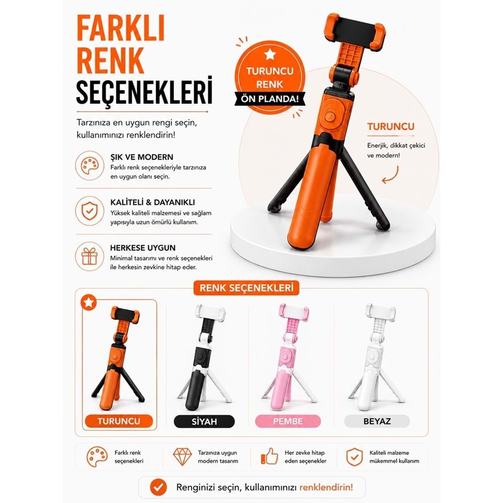 TELSAN XT-09 Bluetooth Kumandalı Selfie Çubuğu ve Tripod