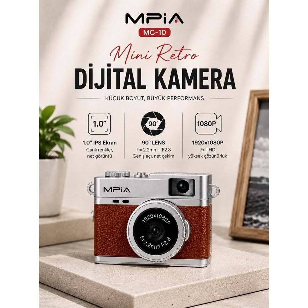 MPİA MC-10 Mini Retro Dijital Kamera 1080P Full HD Fotoğraf & Video Çekimi LCD Ekran Fotoğraf Kamerası