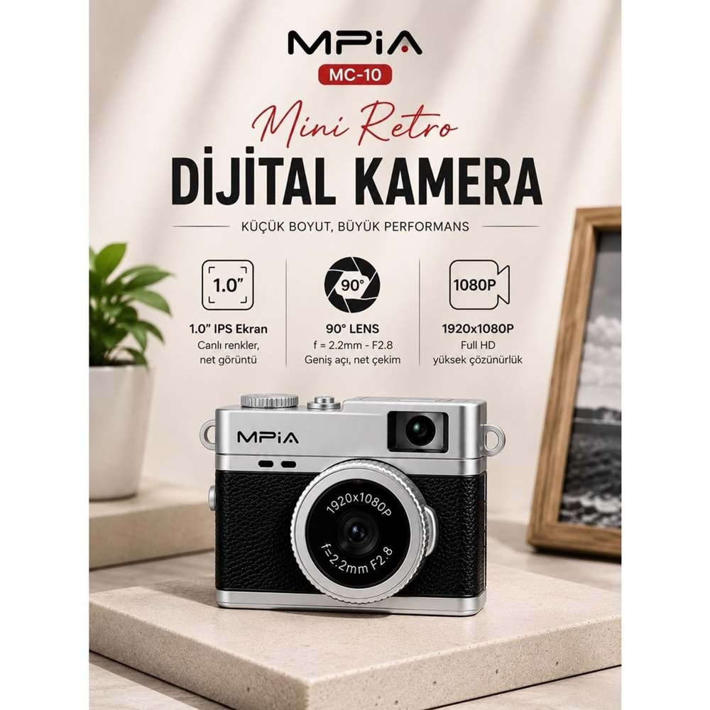MPİA MC-10 Mini Retro Dijital Kamera 1080P Full HD Fotoğraf & Video Çekimi LCD Ekran Fotoğraf Kamerası